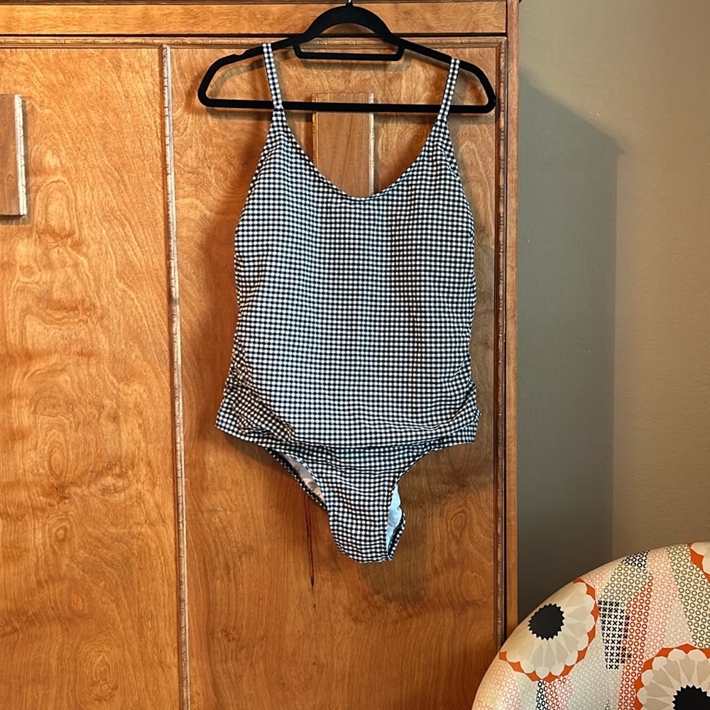 Black and white, small checkered, one piece, bathing suit